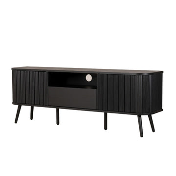 Damien 70 in. Farmhouse Curved TV Stand with Drawer and Storage Doors Fits TVs up to 75 in. with Cable Management - JONATHAN Y